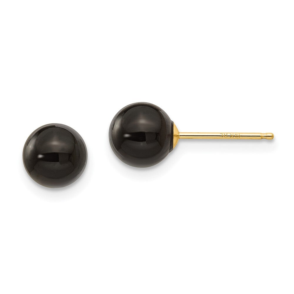 14k Yellow Gold Onyx Bead Stud Earrings Gift for Women