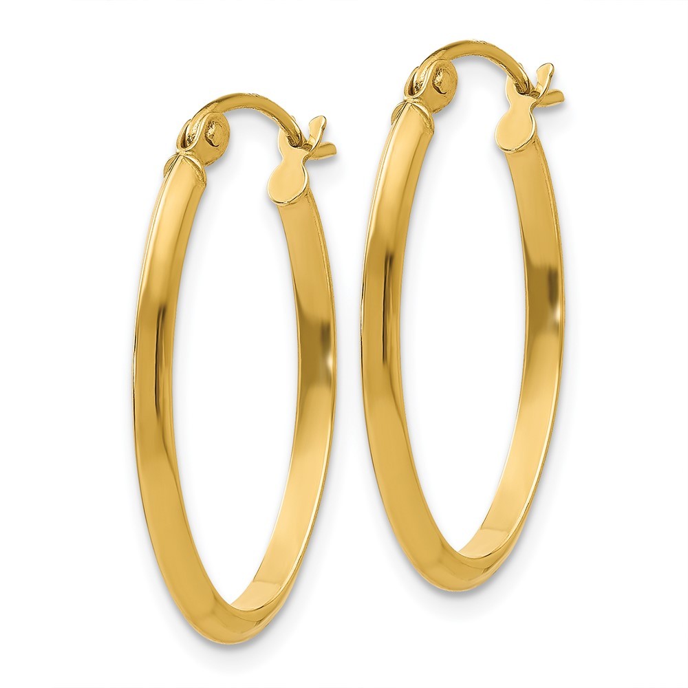 14k Yellow Gold 2mm Oval Hoop Earrings