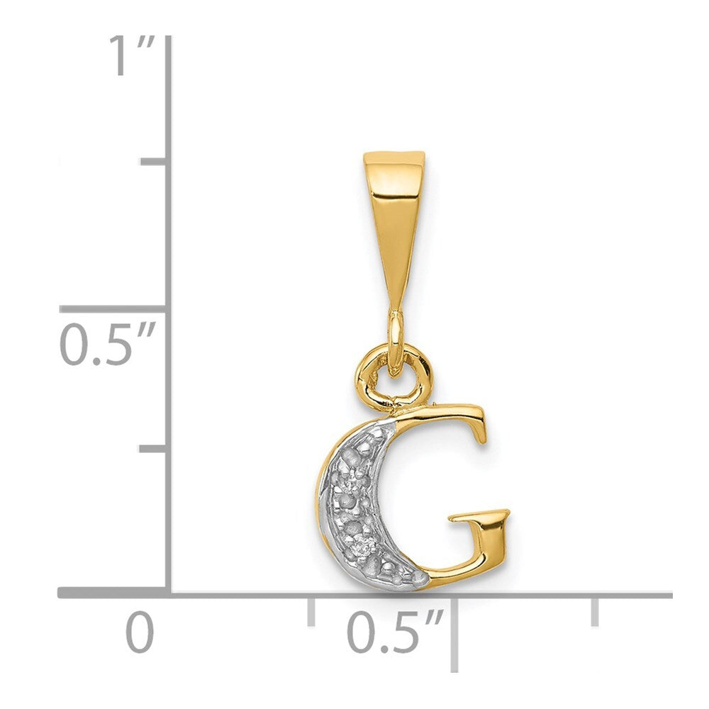 14k Yellow Gold with Rhodium Diamond Letter G Initial Pendant for Women