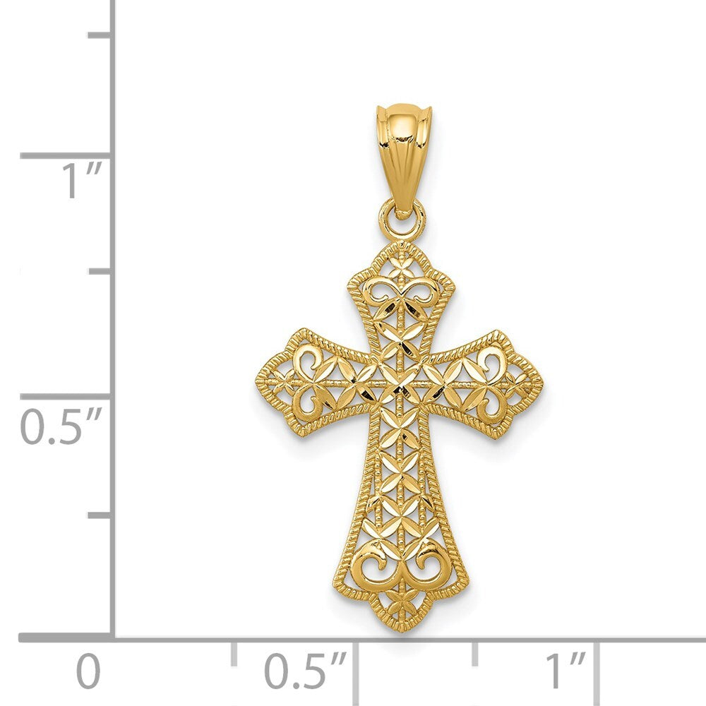 14k Yellow Gold Polished Filigree Cross Pendant
