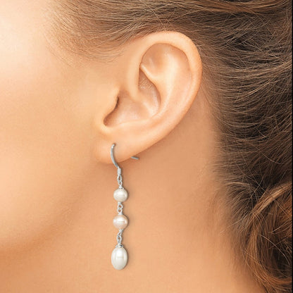 Sterling Silver Polished Pink & White Freshwater Cultured Pearl Dangle Earrings