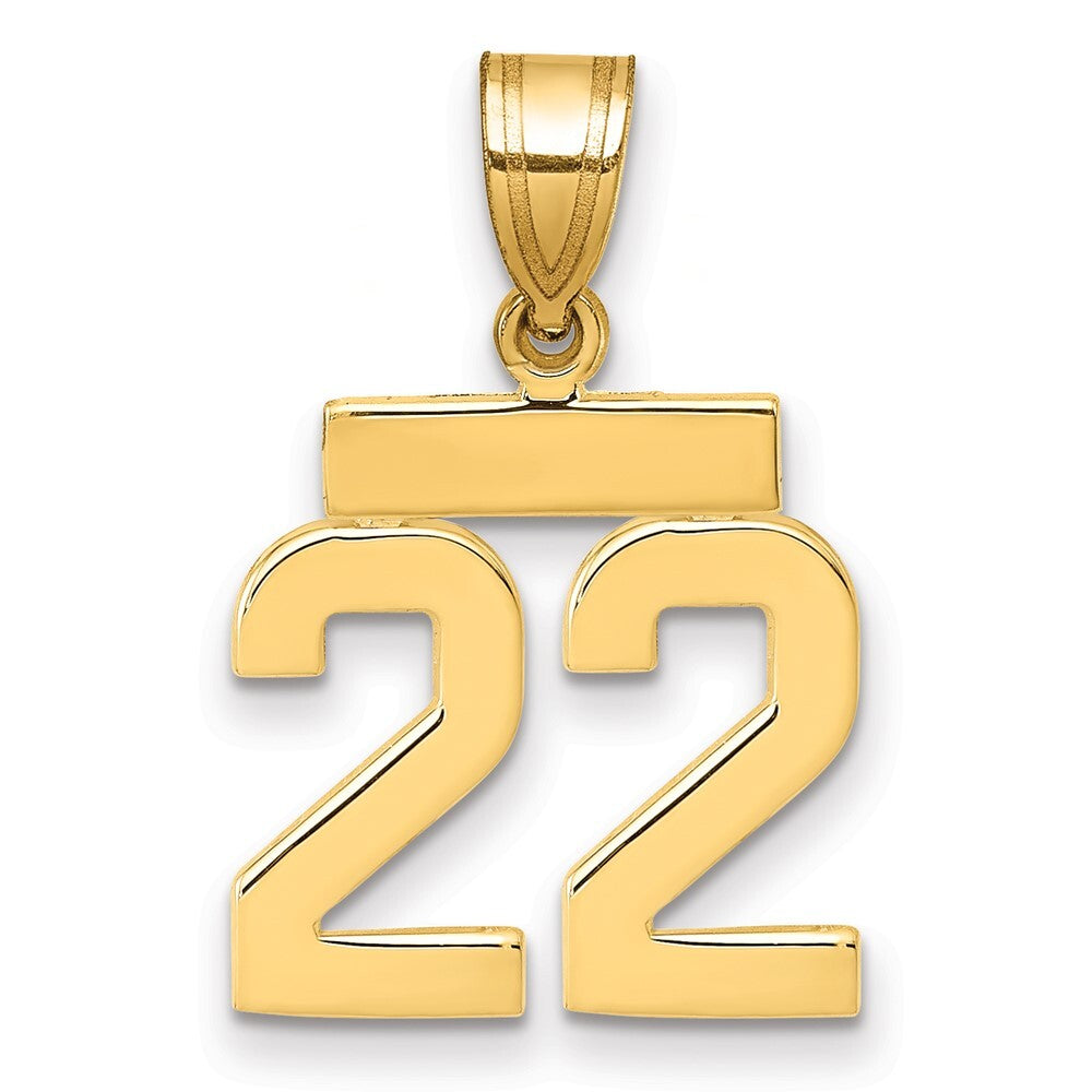 14k Yellow Gold Small Polished Number 22 Charm Pendant for Women
