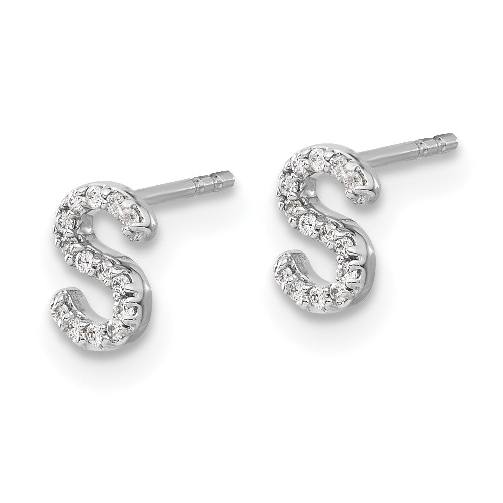14k White Gold Diamond Initial S Earrings