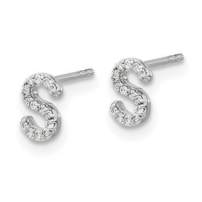14k White Gold Diamond Initial S Earrings