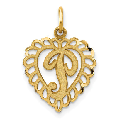 14k Yellow Gold Heart Letter P Charm