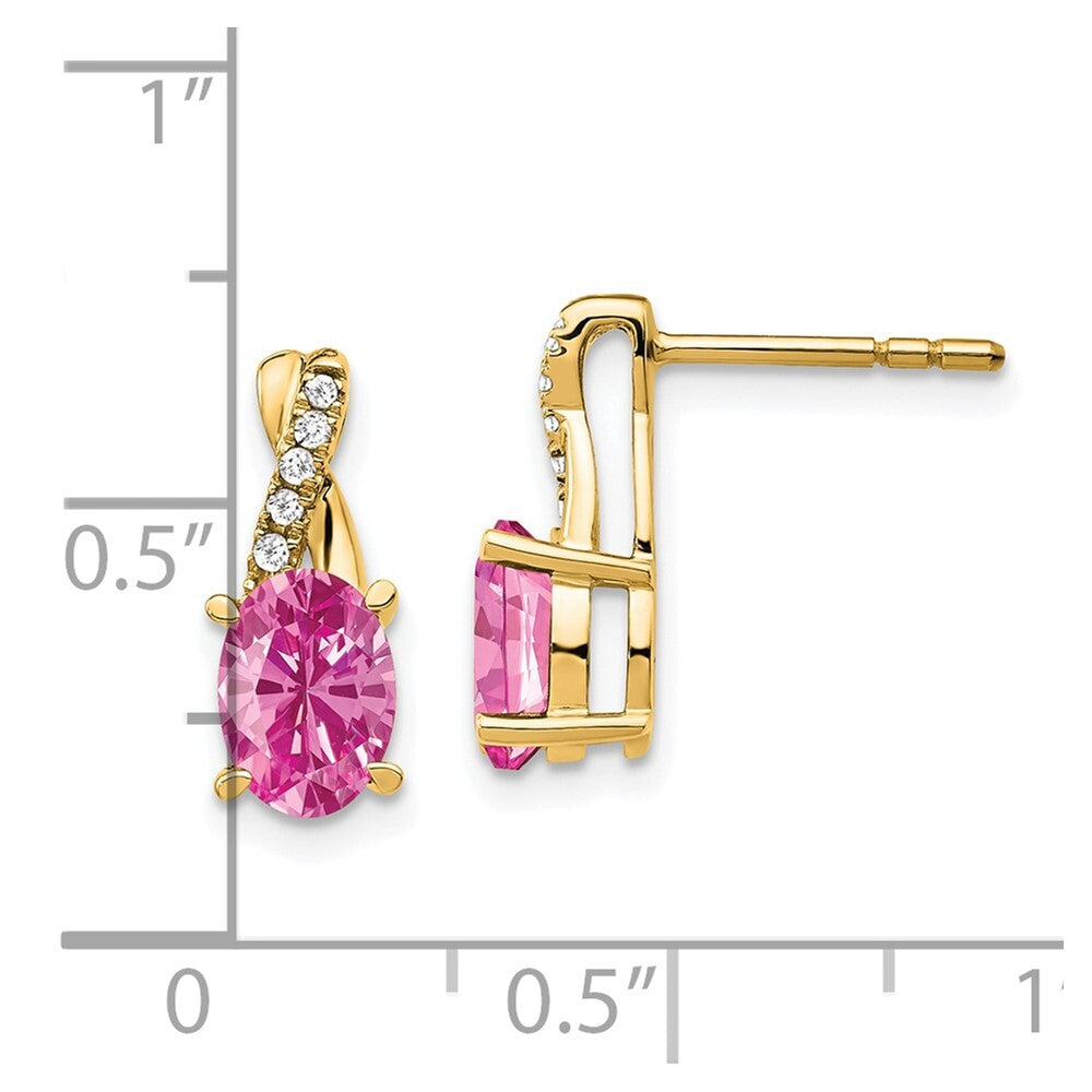14k Yellow Gold Created Pink Sapphire and Diamond Stud Earrings Gift for Women