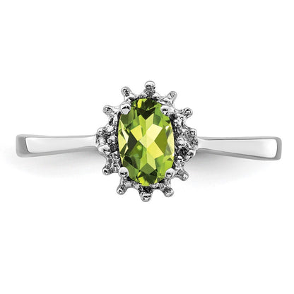 Sterling Silver Rhodium Peridot Diamond Ring Size 6