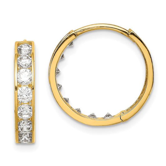 14k Yellow Gold CZ Hinged Hoop Earrings