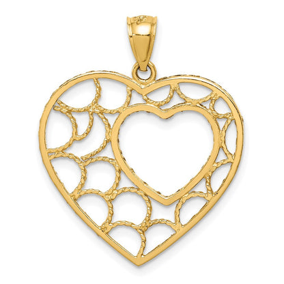14k Yellow Gold Diamond-cut Heart Pendant for Women