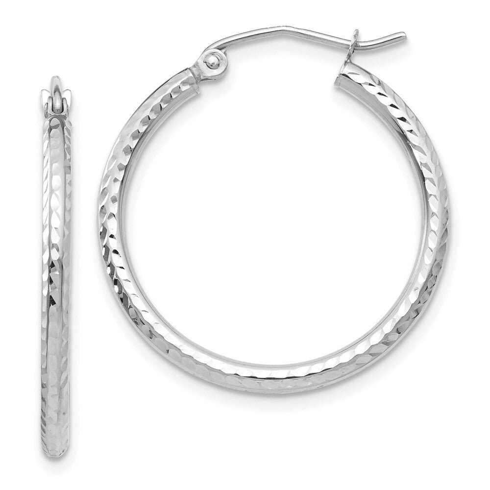 14k White Gold Diamond-cut 2mm Round Tube Hoop Earrings Gift for Women
