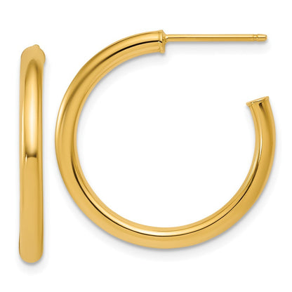 14k Yellow Gold Polished 2.5 x 25mm Tube C-Hoop Earrings Gift for Women