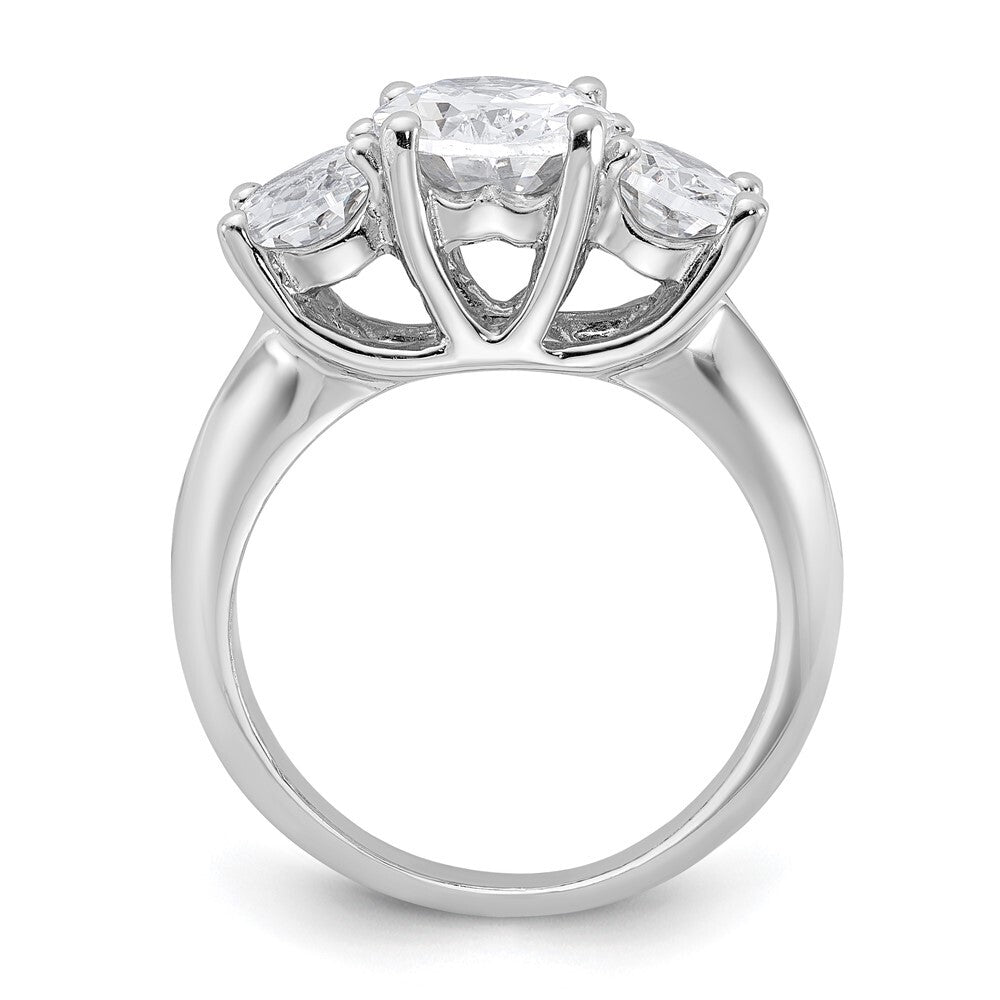 Sterling Silver Rhodium-plated 3 Stone Cubic Zirconia Ring Size 8