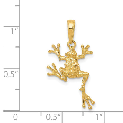 14k Yellow Gold Solid Polished Open-Backed Frog Pendant for Women