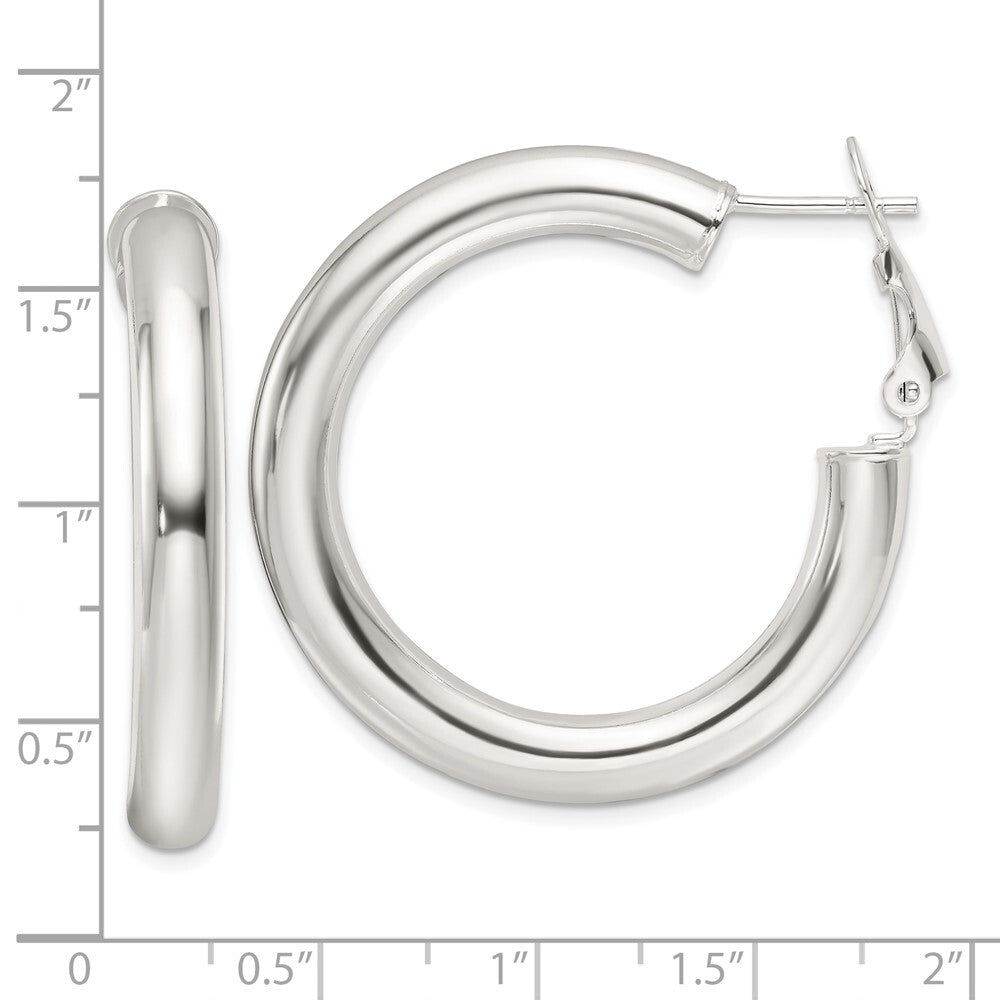 Sterling Silver Polished 35x5mm Omega Back Round Hoop Earrings