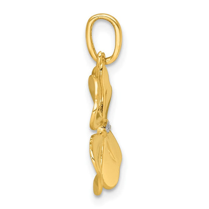 14k Yellow Gold with White Rhodium Polished 4 Leaf Clover Charm Pendant