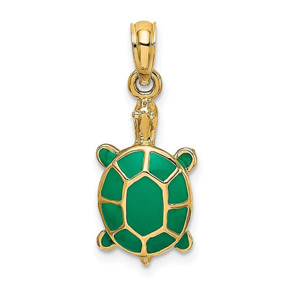 14k Yellow Gold Green Enamel Tortoise Charm Pendant for Women