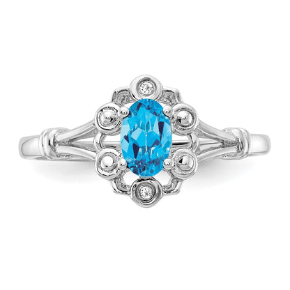 Sterling Silver Rhodium-plated Light Swiss Blue Topaz & Diamond Ring