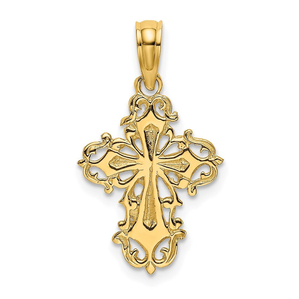 14k Yellow Gold Cut-Out Delicate Cross Charm Pendant for Women