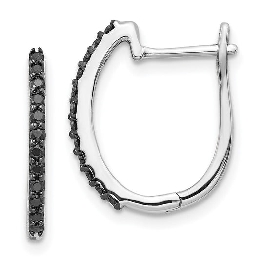 14k White Gold Black Diamond 1.3mm Hinged Hoop Earrings Gift for Women