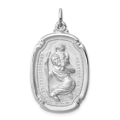 Sterling Silver Rhodium-plated St. Christopher Medal Pendant