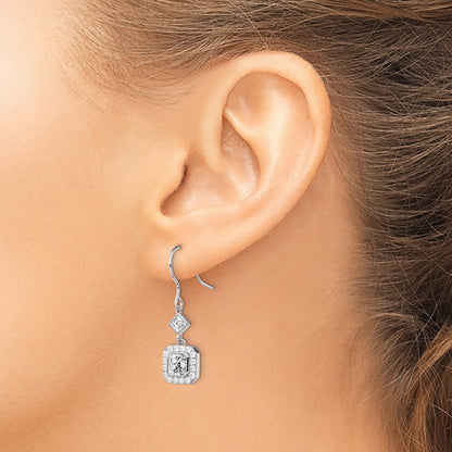 Sterling Silver Polished Square Cubic Zirconia Halo Dangle Earrings