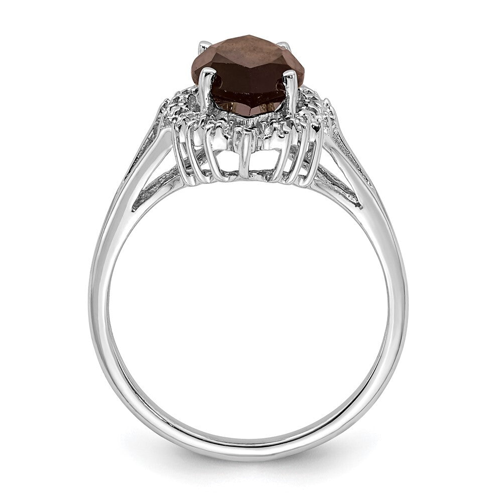 Sterling Silver Rhodium Smoky Quartz Diamond Ring Size 8