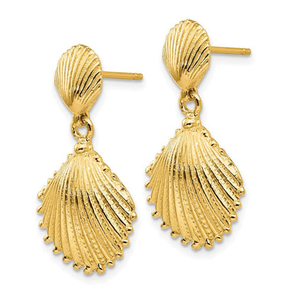 14k Yellow Gold Scallop Shell Dangle Earrings