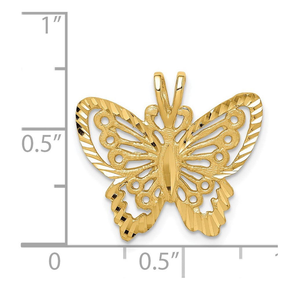 14k Yellow Gold Brushed & Diamond-cut Butterfly Pendant for Women