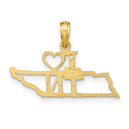 14k Yellow Gold Solid Tennessee State Pendant for Women