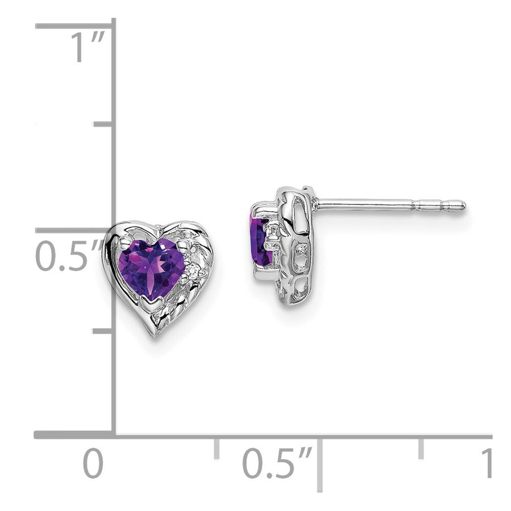 14k White Gold Amethyst and Diamond Heart Stud Earrings
