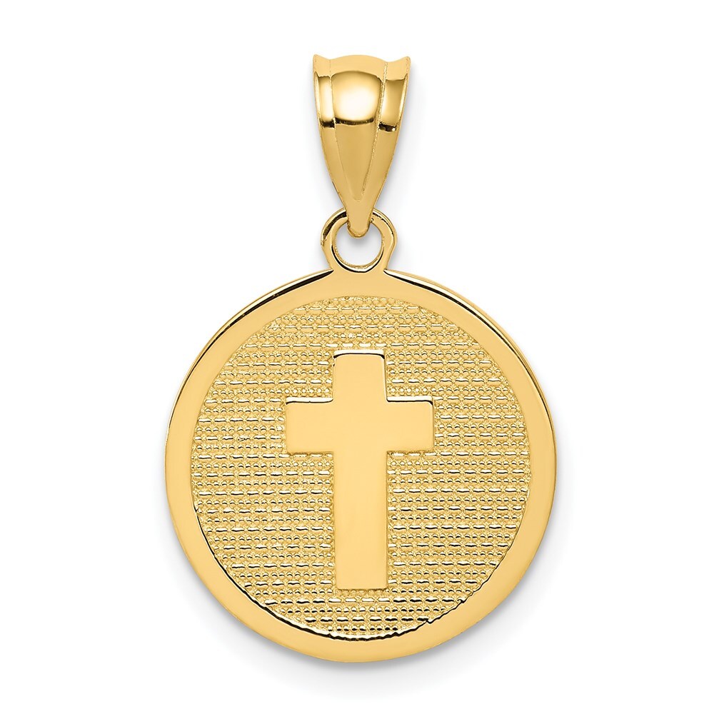 14k Yellow Gold Reversible Cross and GOD BLESS Charm Pendant for Women