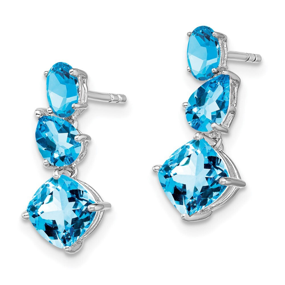 14k White Gold Blue Topaz Dangle Earrings Gift for Women