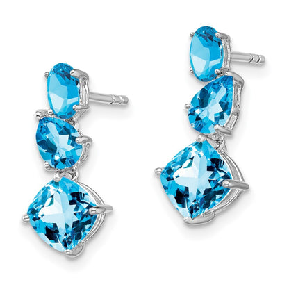 14k White Gold Blue Topaz Dangle Earrings Gift for Women