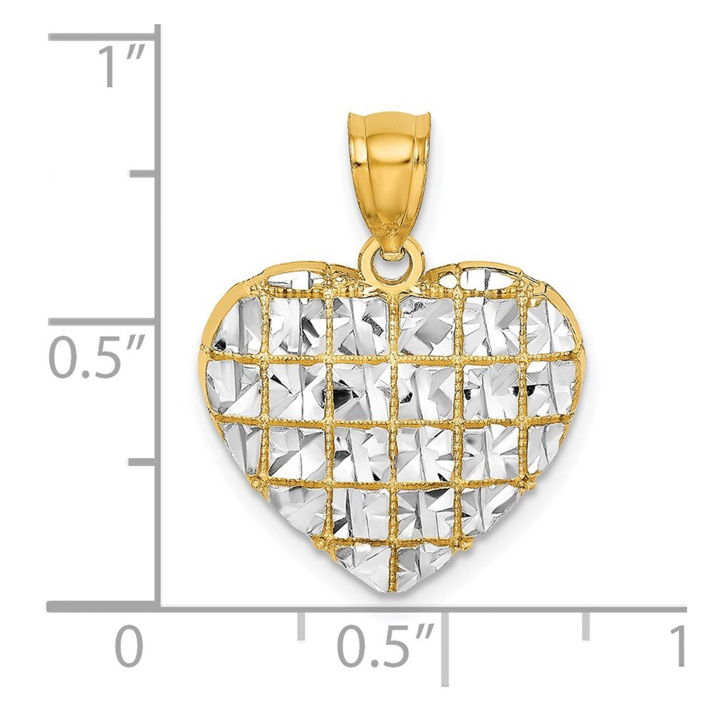14k Yellow Gold Rhodium Diamond-cut Heart Charm Pendant for Women