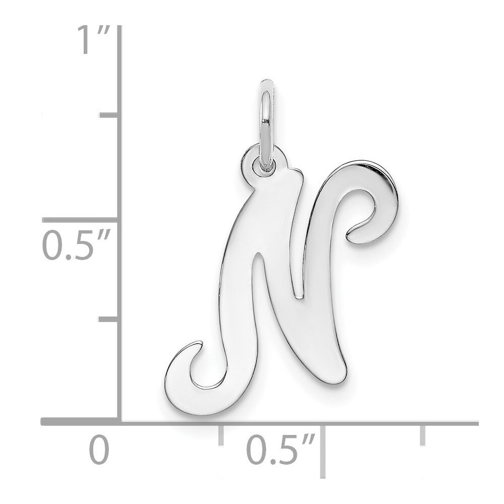 14k White Gold Script Letter N Initial Charm Pendant for Women