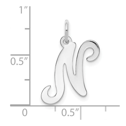 14k White Gold Script Letter N Initial Charm Pendant for Women