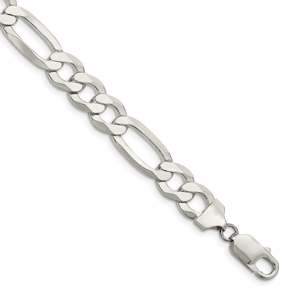 Sterling Silver 9.7mm Lightweight Flat Figaro Chain Bracelet
