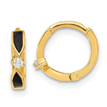 14k Yellow Gold Polished Black Onyx Hoop Earrings Gift for Women