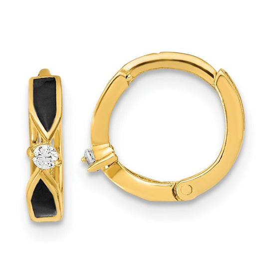 14k Yellow Gold Polished Black Onyx Hoop Earrings Gift for Women