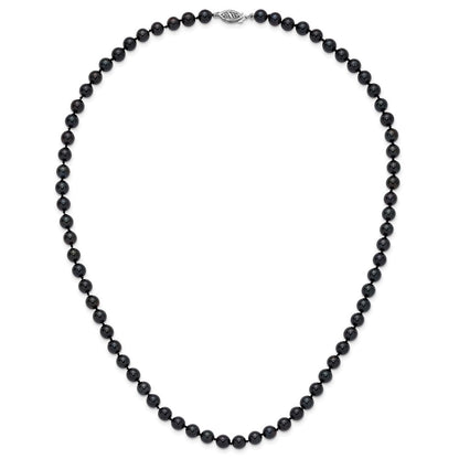 14k White Gold 6-7mm Black Round Akoya Saltwater Cultured Pearl 18 inch Necklace