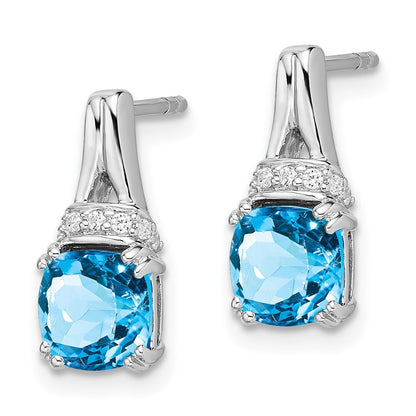 14k White Gold Blue Topaz and Diamond Drop & Dangle Earrings
