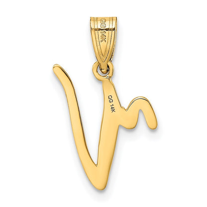 14k Yellow Gold Script Letter V Initial Pendant for Women