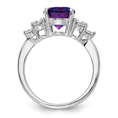 Sterling Silver Rhodium-plated Diamond & Oval Amethyst Ring Size 7
