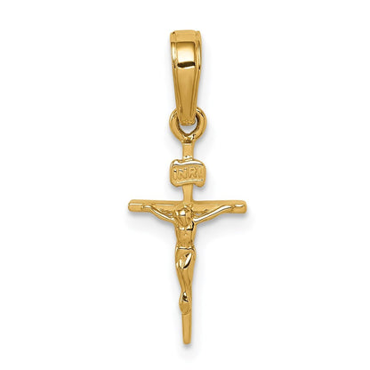 14k Yellow Gold Small INRI Crucifix Pendant for Women