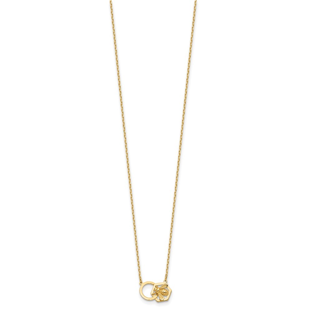 14k Yellow Gold Polished Bee and Circle 17.5 inch Necklace