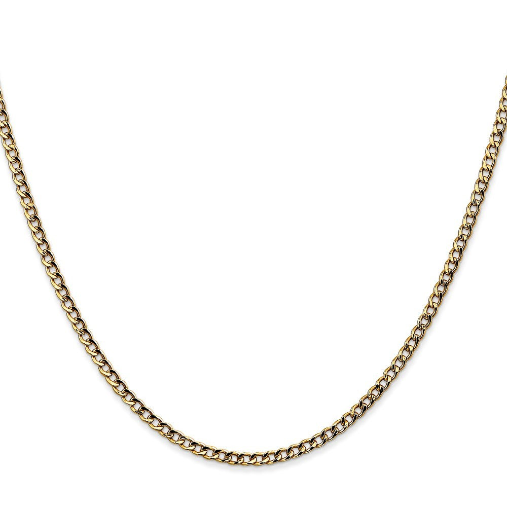 14k Yellow Gold 22 inch 2.5mm Semi-Solid Curb Chain Necklace