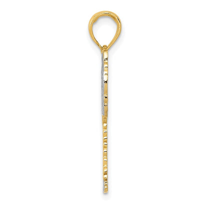 14k Yellow Gold  Rhodium Polished And Textured Palm Tree Pendant for Women