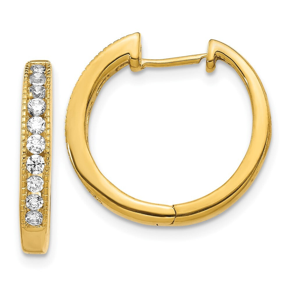 14k Yellow Gold Diamond Hinged Hoop Earrings