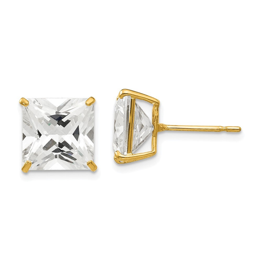 14k Yellow Gold 10mm Square CZ Earrings