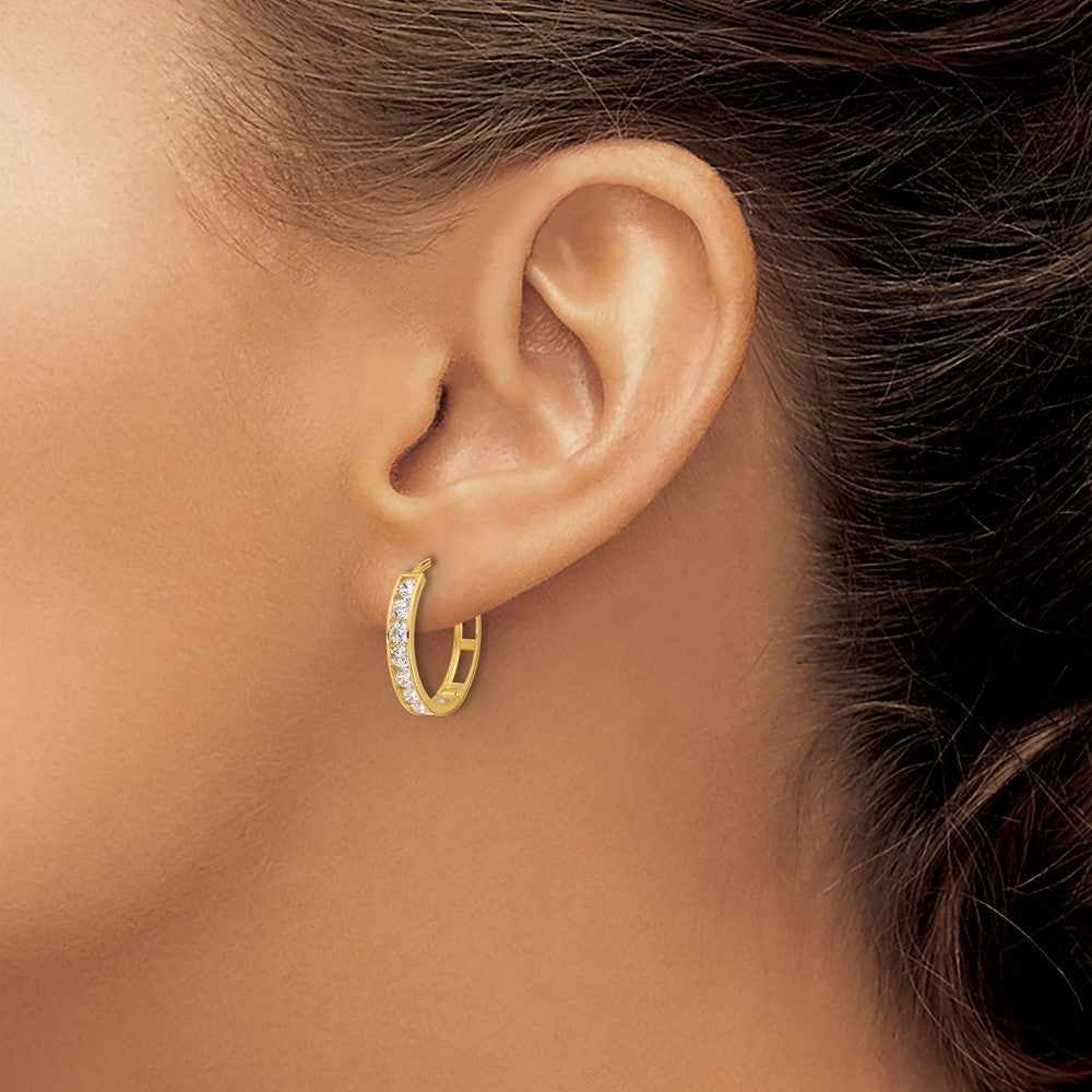 14k Yellow Gold CZ Hinged Hoop Earrings